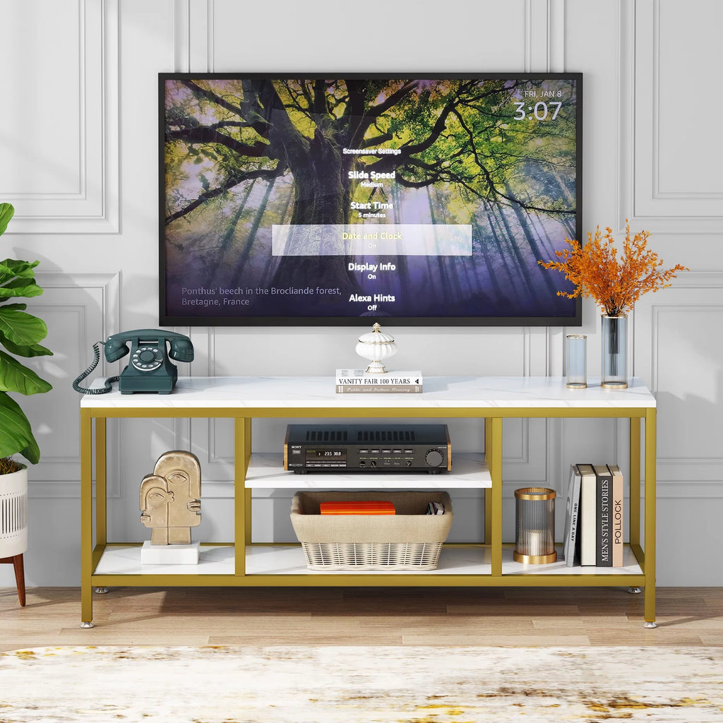 59" 3 Tier TV Stand with Open Storage Shelves I53382