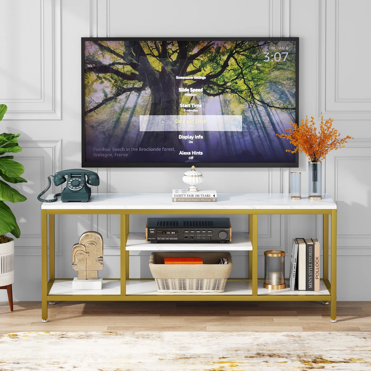 59" 3 Tier TV Stand with Open Storage Shelves I53382