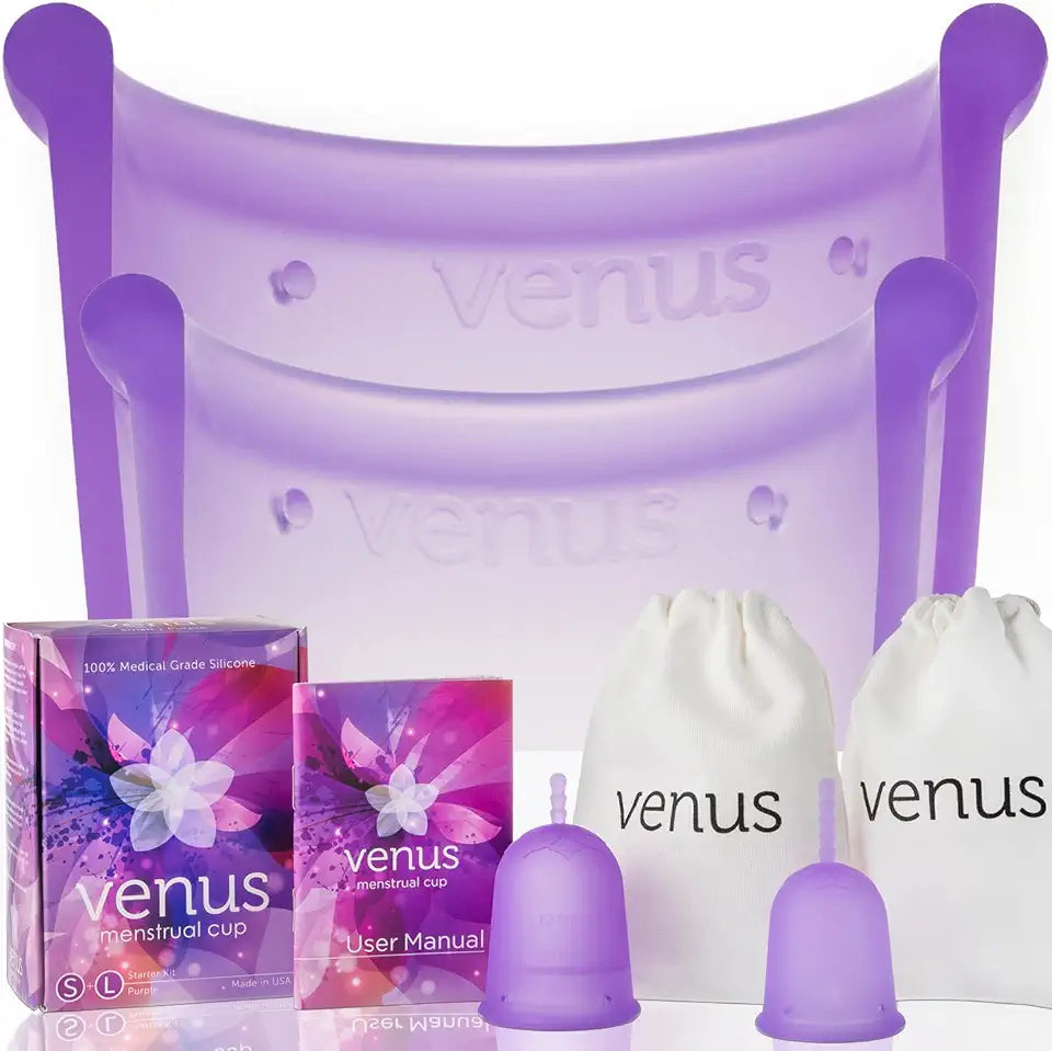 Menstrual Cup Starter Kit Set of 2 Reusable Silicone Cups Small Large Purple N9959