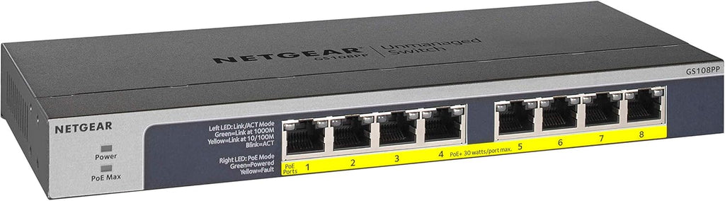 8-Port Gigabit Ethernet Unmanaged PoE Switch with 8 x PoE+ @ 123W A9057