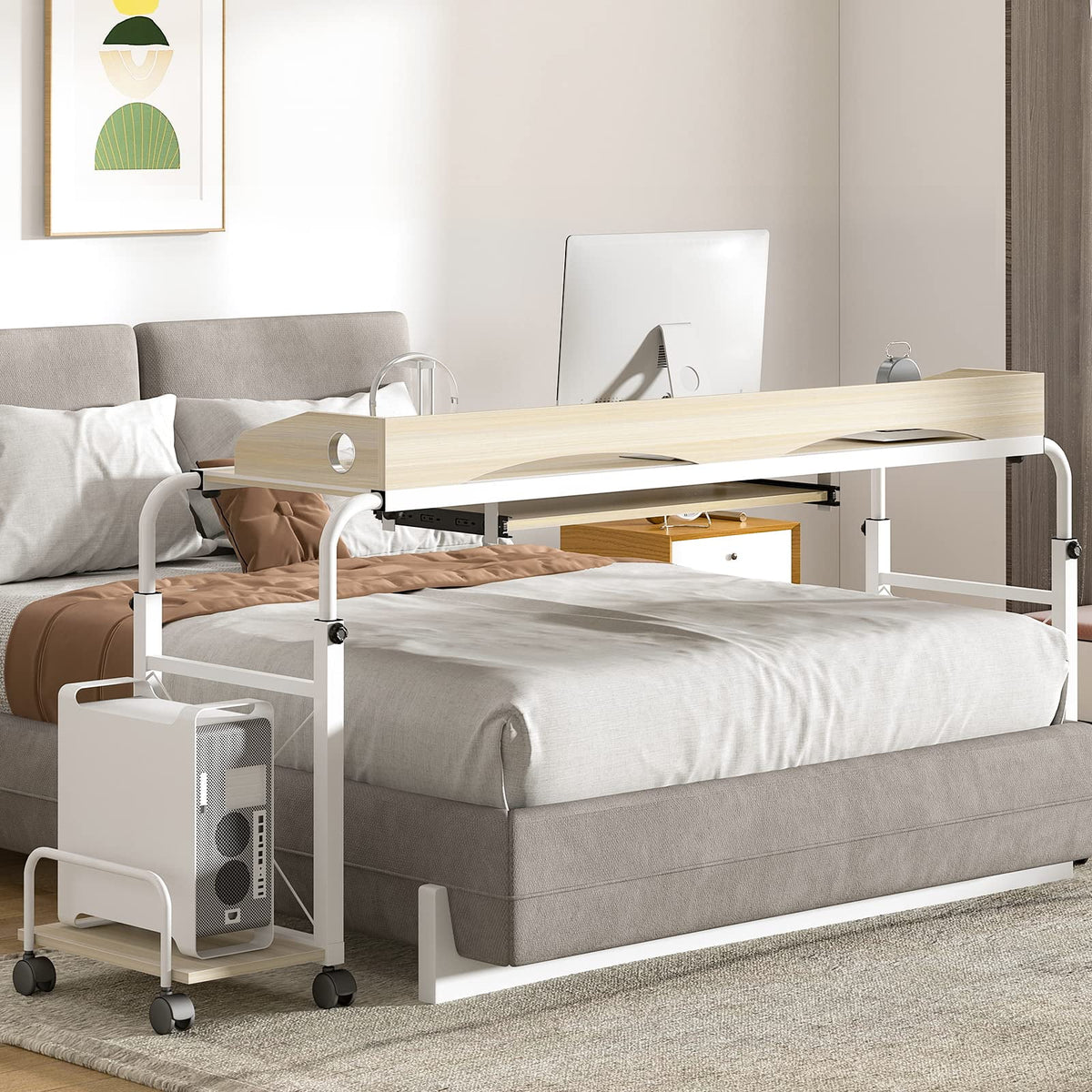 Beige Overbed Desk with Wheels N94485