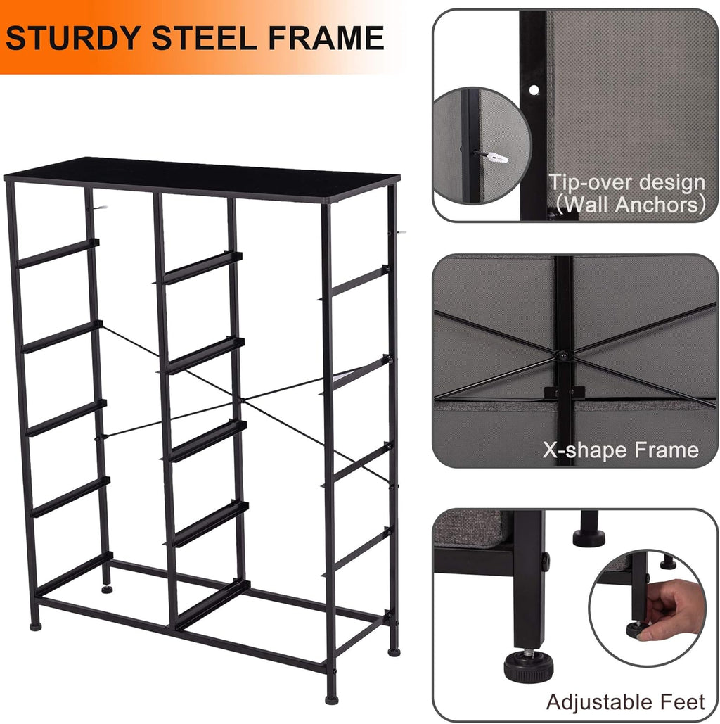 10 Drawer Vertical Dresser with Steel Frame and Fabric Bins U143