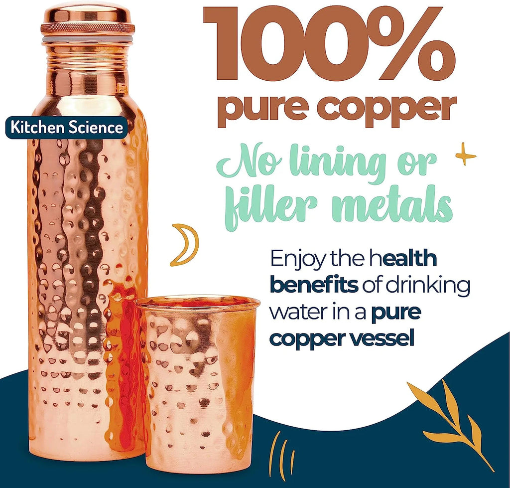 Copper Water Bottle with Copper Tumbler, Carrying Bag & Deco Sleeve A9397