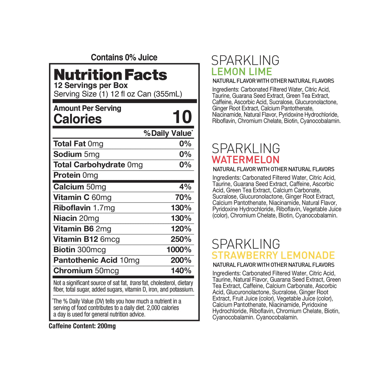 Sparkling Variety Pack Energy Drink 12 fl oz (Pack of 12) W2854