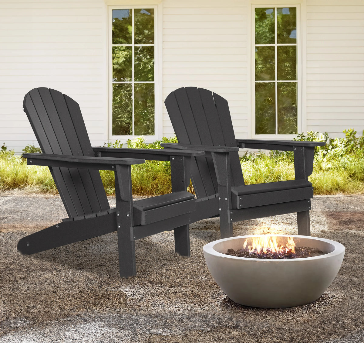 Black Set of 2 Plastic Resin Adirondack Chairs V468318