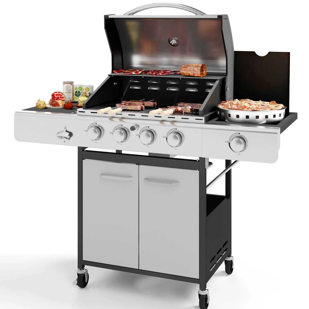 4 Burner Propane Gas Grill with Side Burner Stainless Steel L925