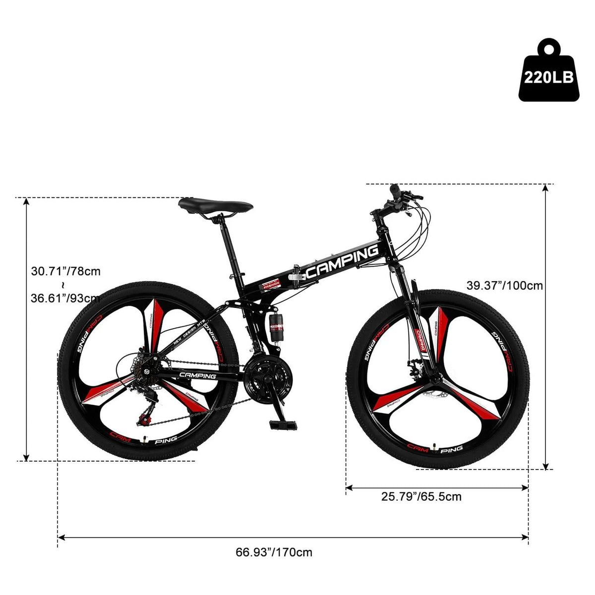 26 inch 21 Speeds Folding Mountain Bike High Carbon Steel Red K793