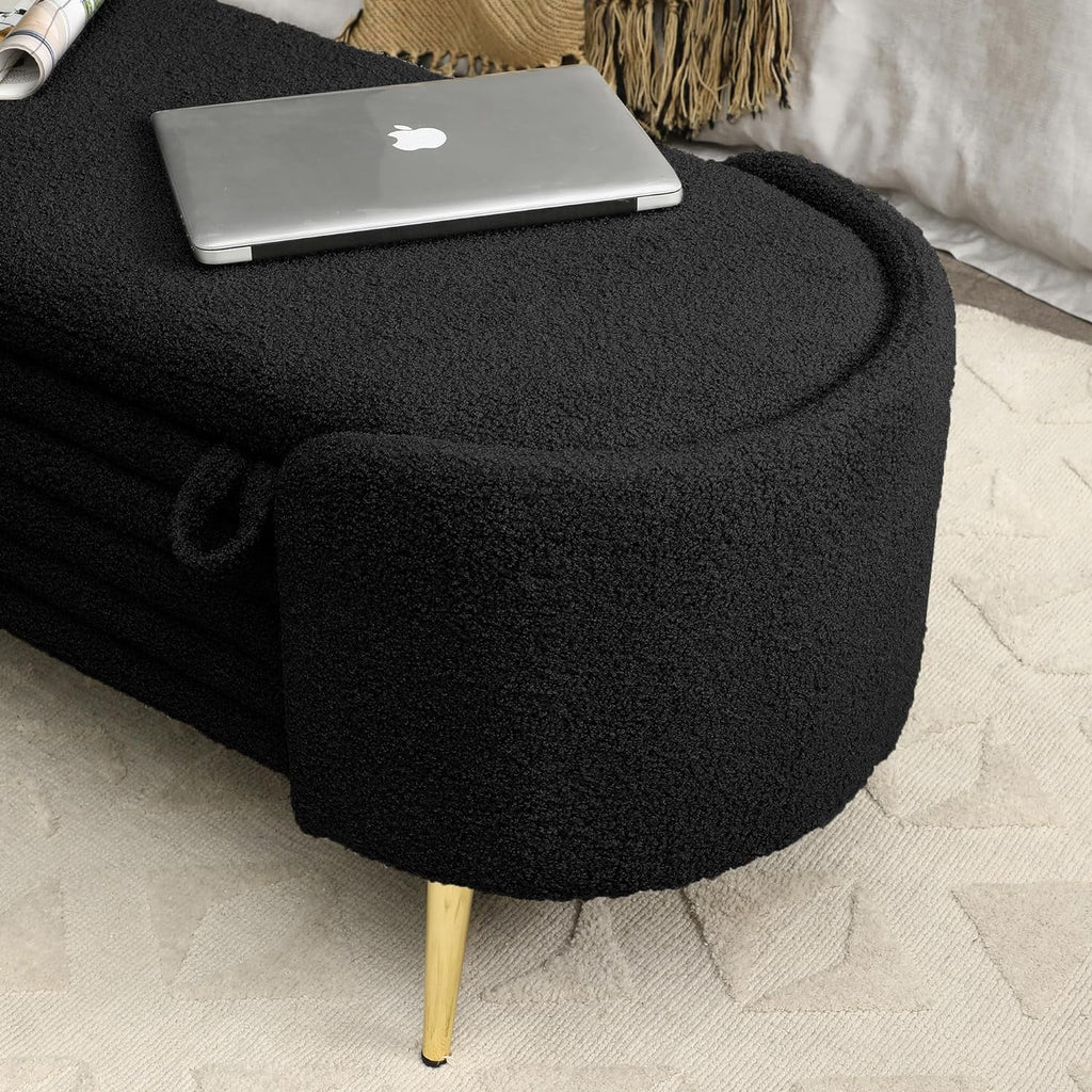 Black Sherpa Fabric Storage Bench J77953