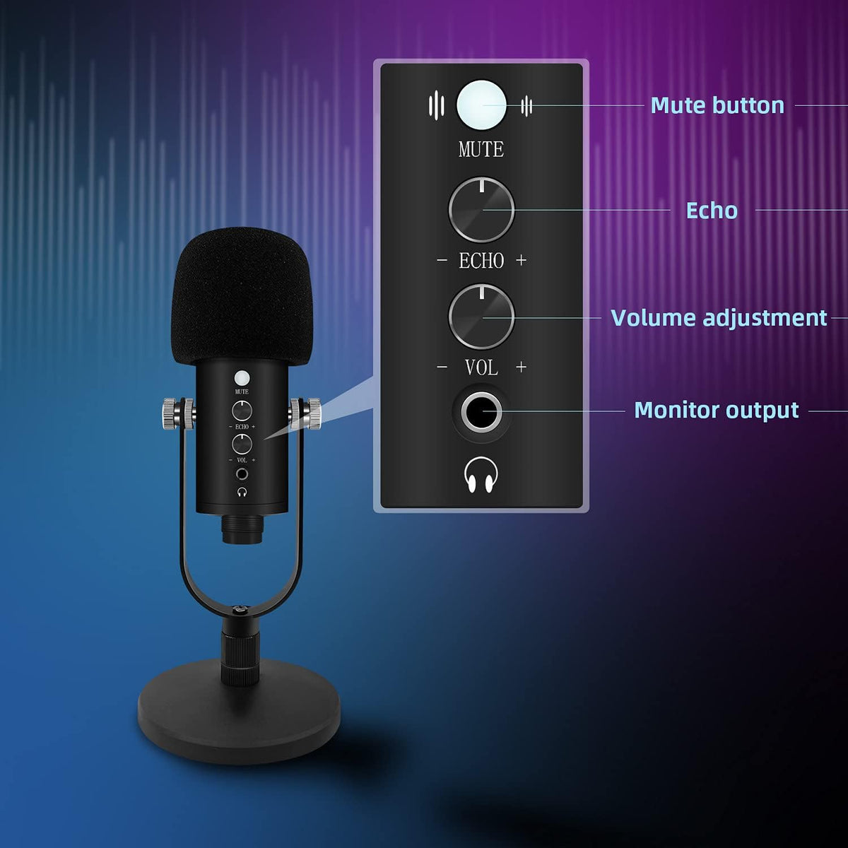 2 Pack Black USB Condenser Microphone with Mute Button P656466