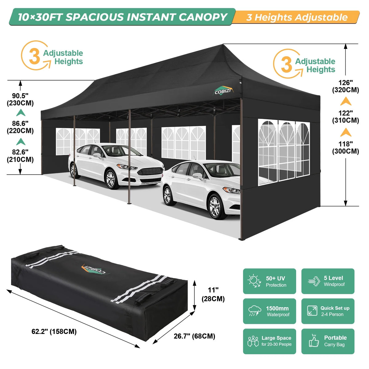 10x30 Party Tent with 8 Sidewalls, Black N123