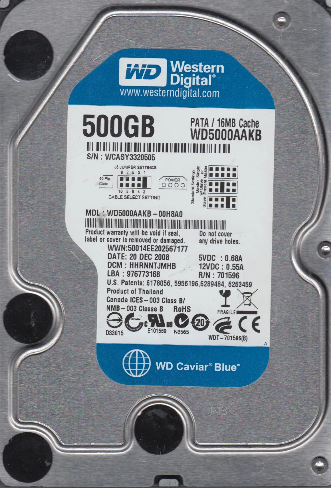 500GB IDE 3.5 Hard Drive J463
