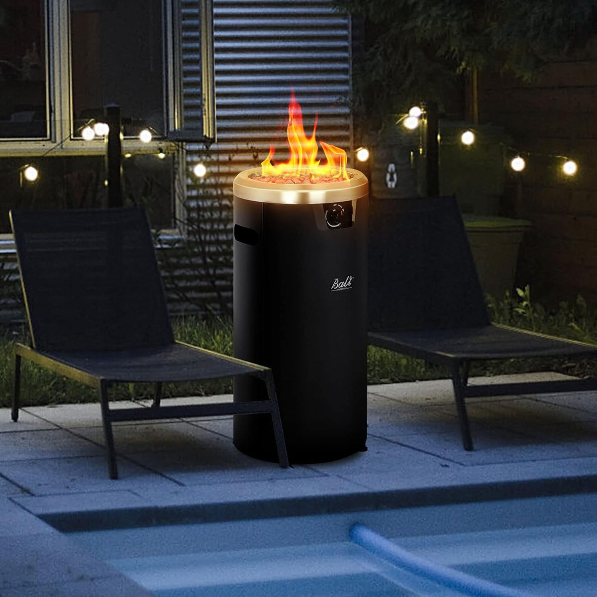 15 inch Round Gas Fire Pit with Blue Fire Glass A245