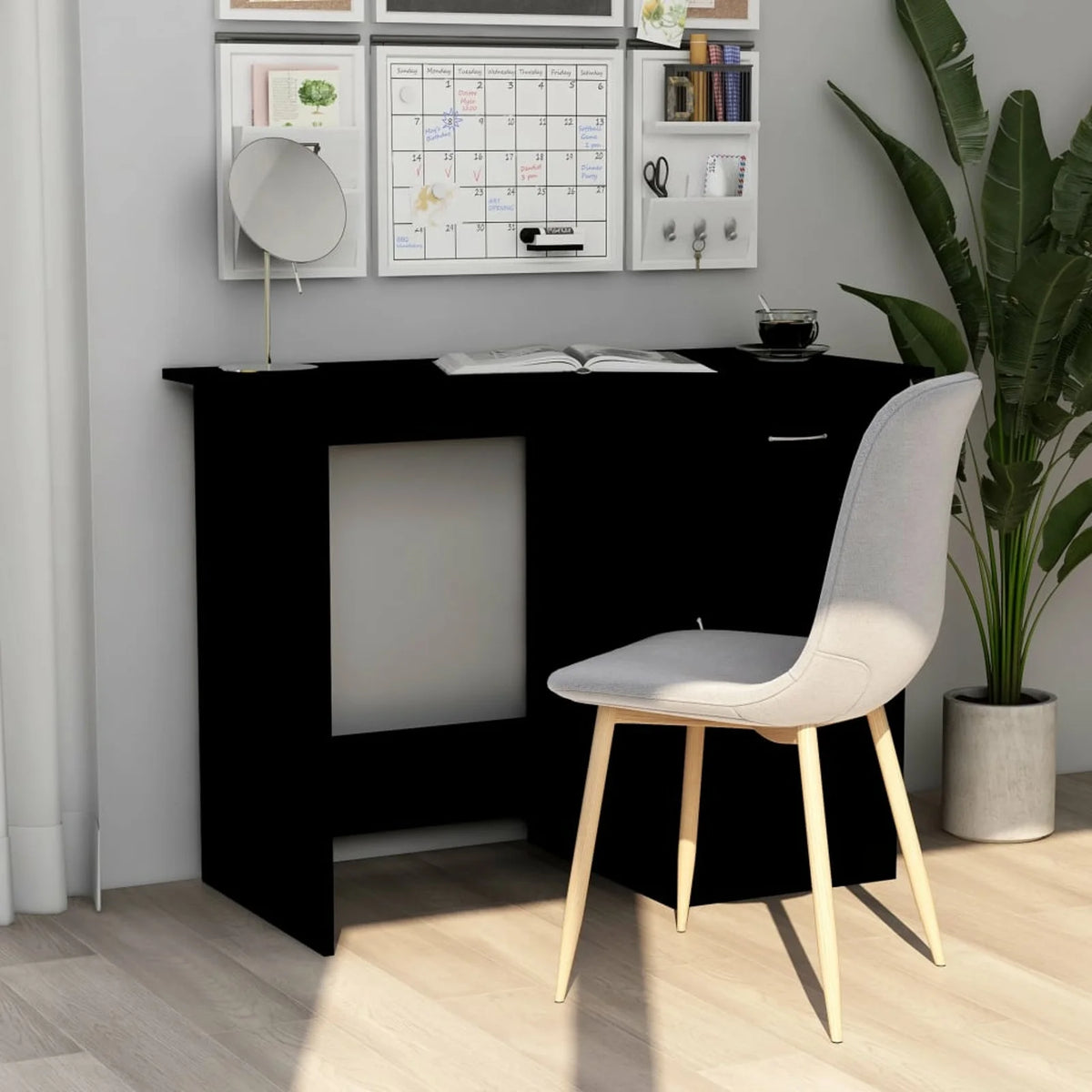 Black Computer Desk with Storage Drawer and Door Cabinet F745