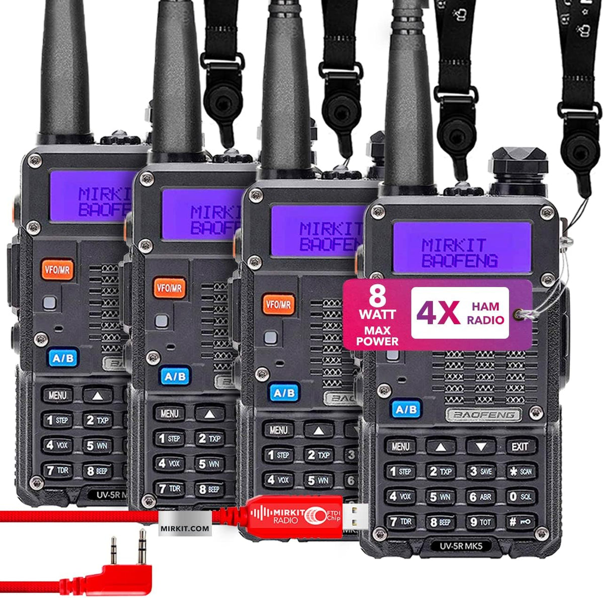 2X 8 Watt Max Power Ham Radios with 1800 mAh Li-ion Battery and Programming Cable V2136