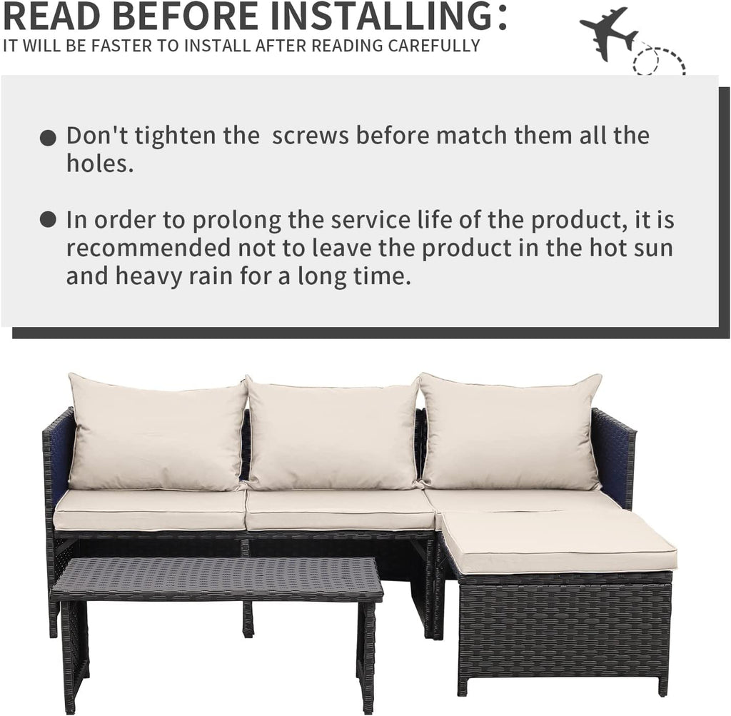 3-Piece Outdoor PE Rattan Patio Conversation Sofa Set R635514