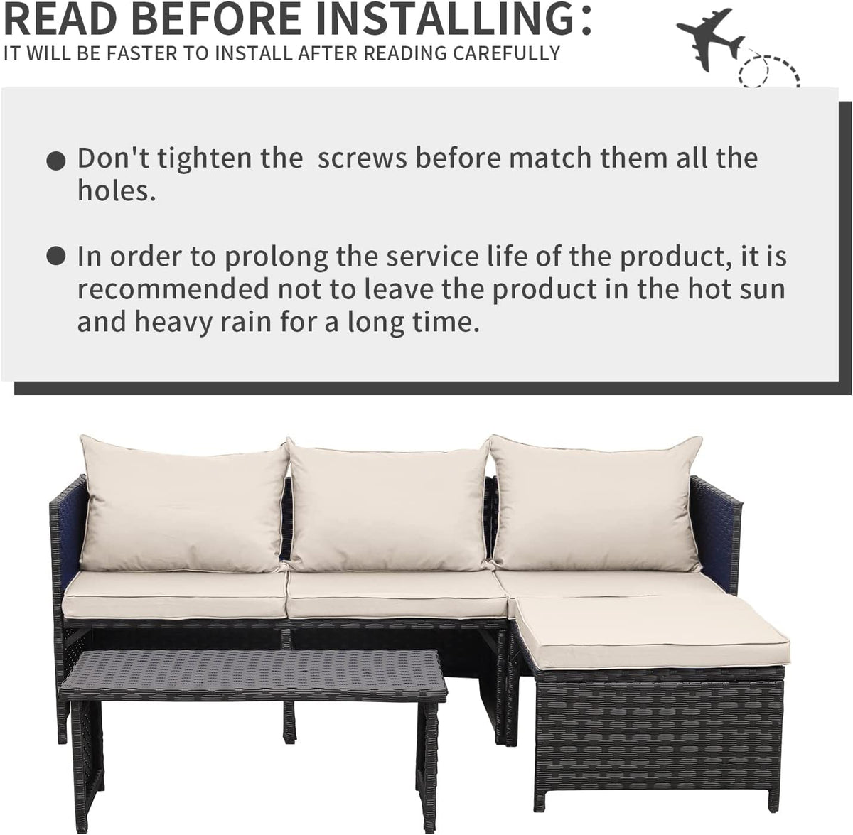 3-Piece Outdoor PE Rattan Patio Conversation Sofa Set R635514