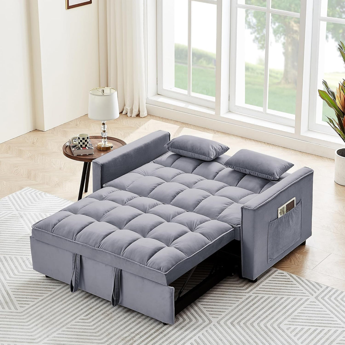 Tufted Velvet Convertible Sleeper Sofa Bed with Pullout Bed Y801