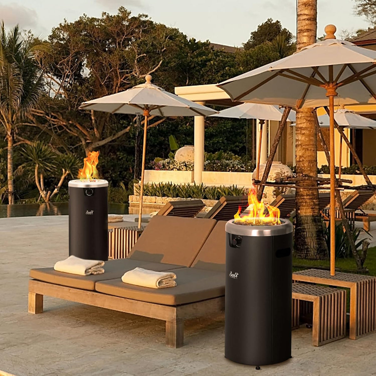 15 inch Round Gas Fire Pit with Blue Fire Glass A245