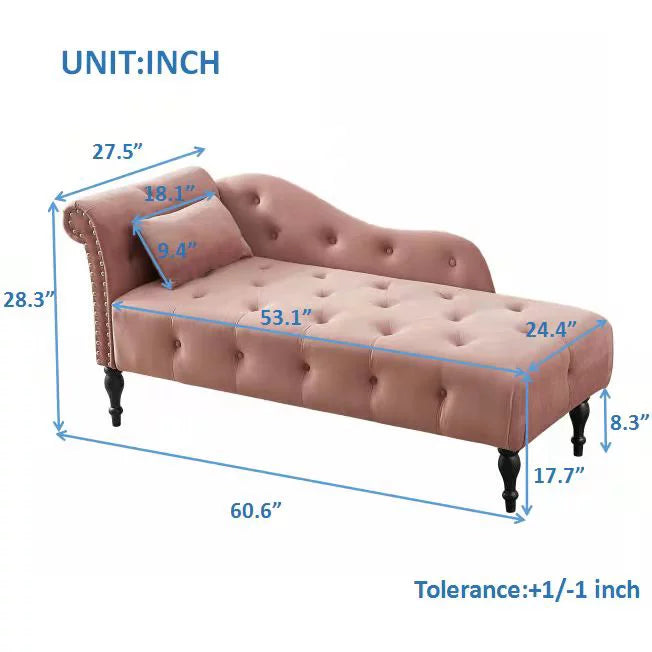 Blue Button Tufted Lounge Chaise with Accent Pillow P608301