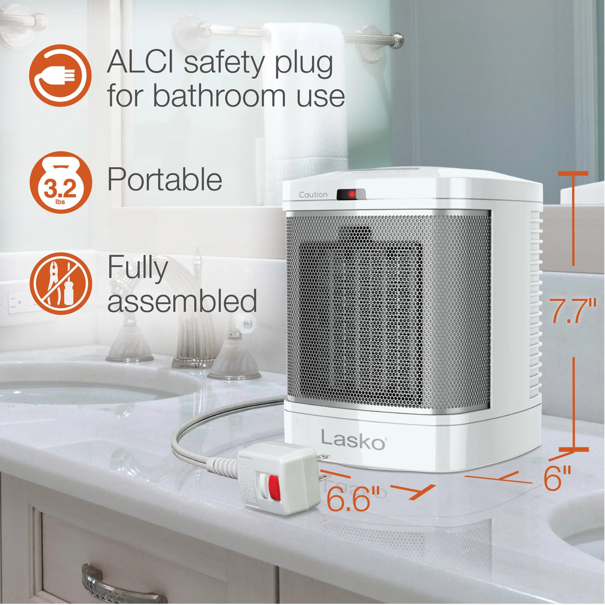 8" 1500W White Space Heater B302556