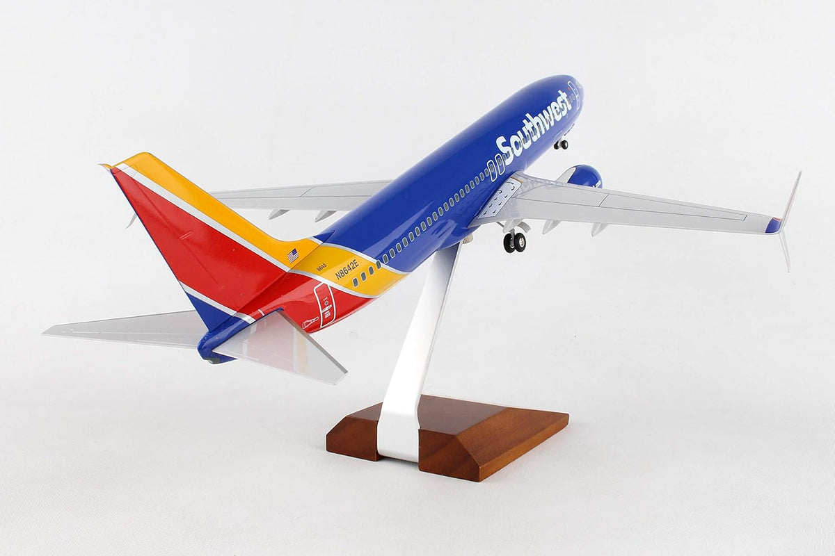 Blue 1/100 Scale Airplane Model with Wood Stand T750485