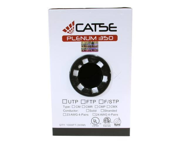 Cat5e Plenum Bulk Ethernet Cable, CMP, Solid Copper UTP, 24 AWG 1000ft Gray G74814