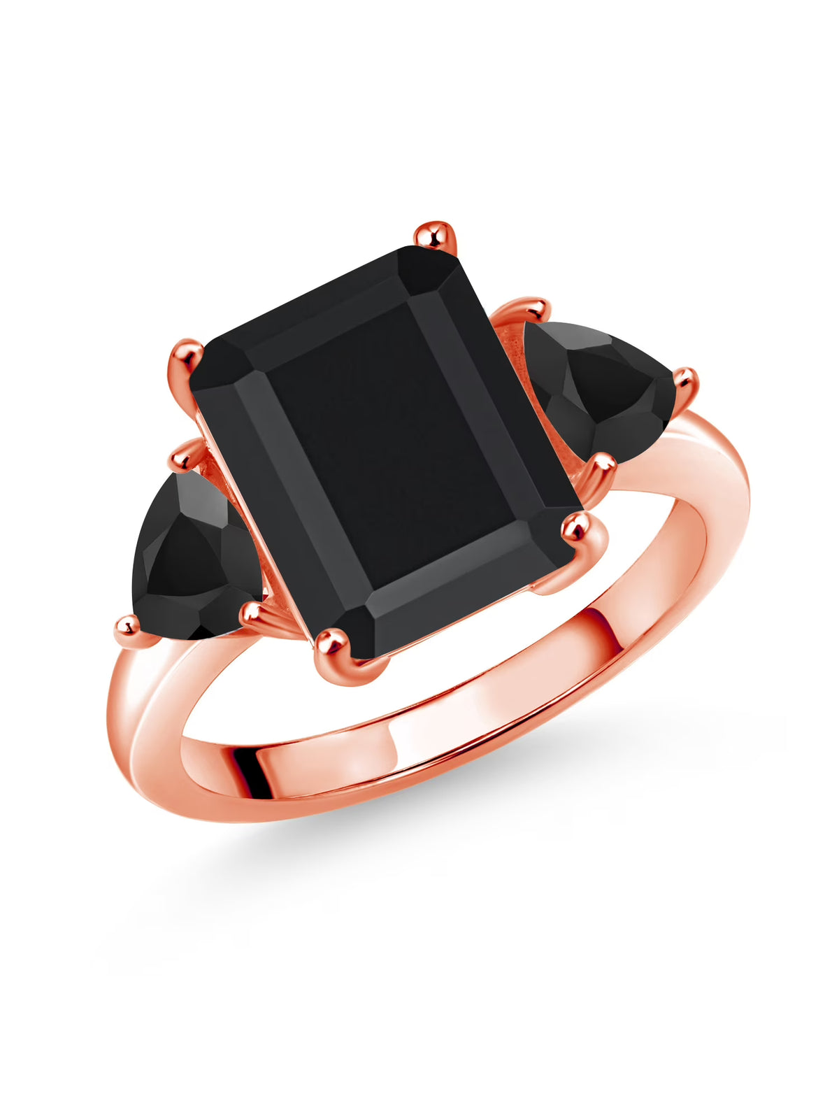 18K Rose Gold Plated Silver Black Onyx 3 Stone Ring W26597