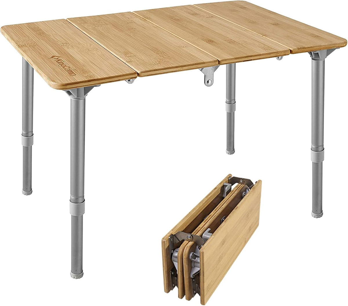 Bamboo Folding Camping Table with Adjustable Height Aluminum Legs M33275