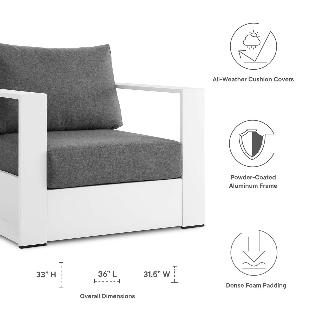 White Powder-Coated Aluminum Armchair T6148