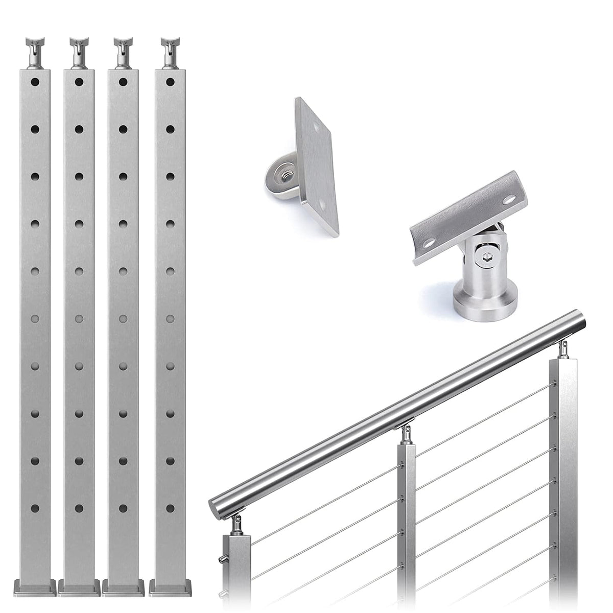 4Pack Stainless Steel Brushed Cable Railing Post E89207
