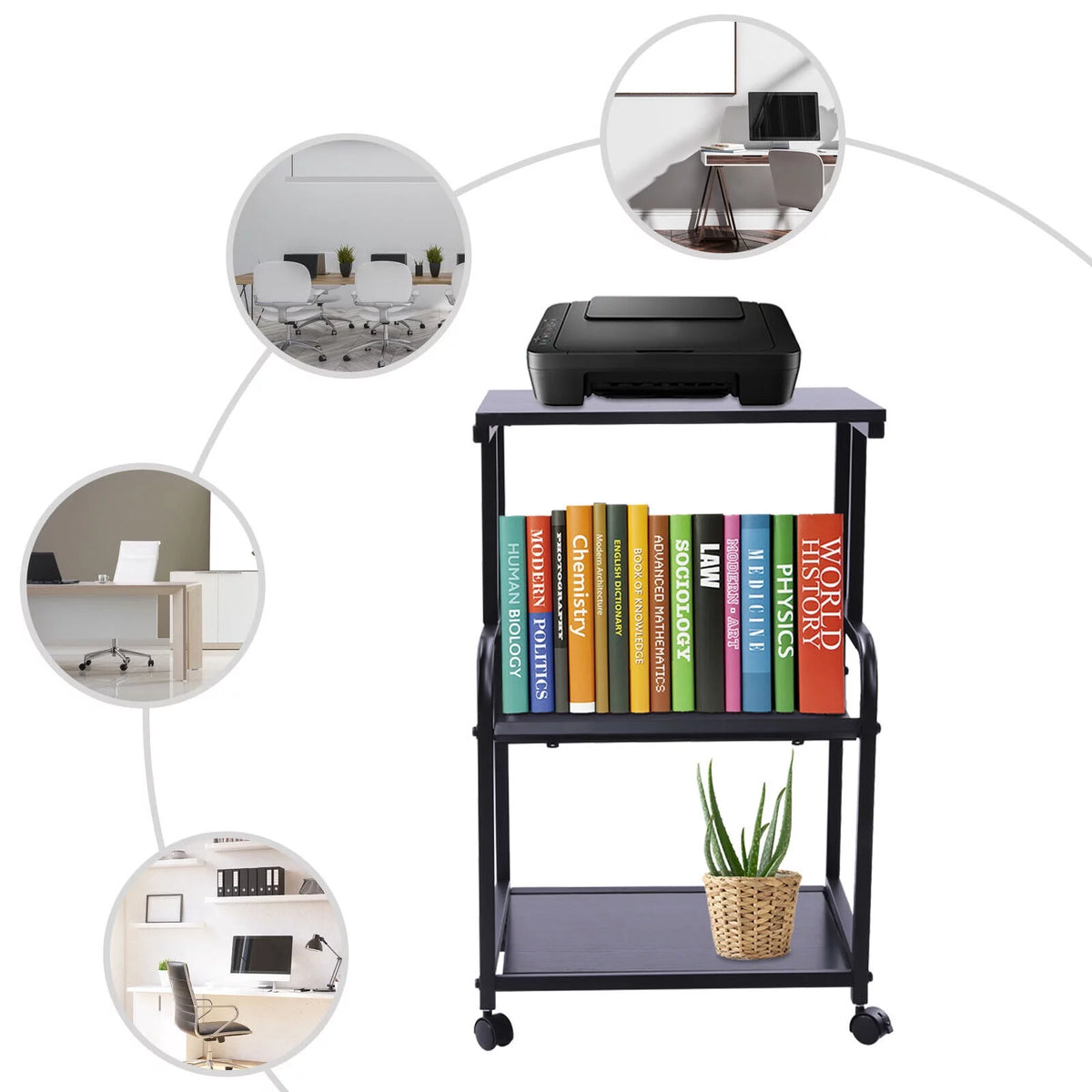 3 Tier Printer Stand Rolling Cart Storage Shelf with Wheel C97892