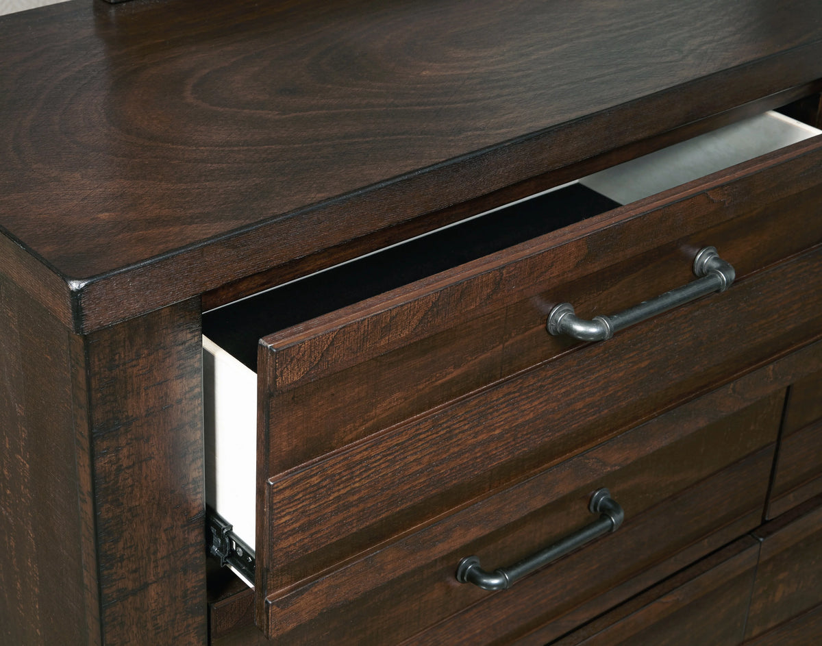 Espresso Wood Bedroom Set with King Bed Dresser Mirror Nightstand Chest P3742