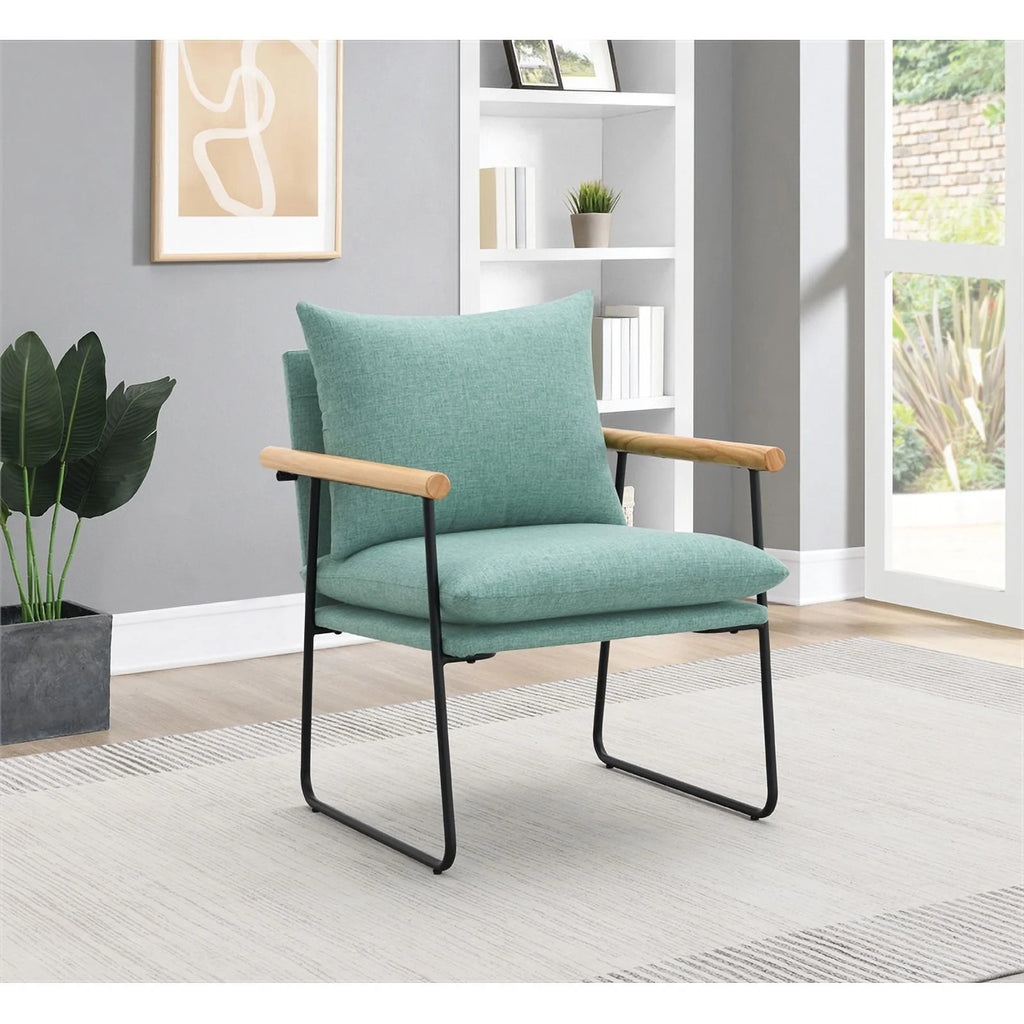 Sage Green Fabric Armchair with Black Sled Base I4252