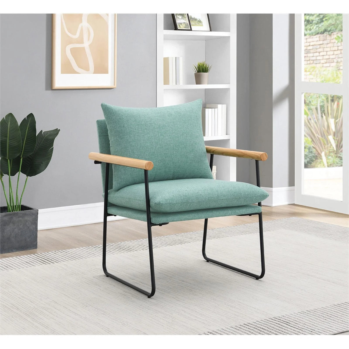 Sage Green Fabric Armchair with Black Sled Base I4252