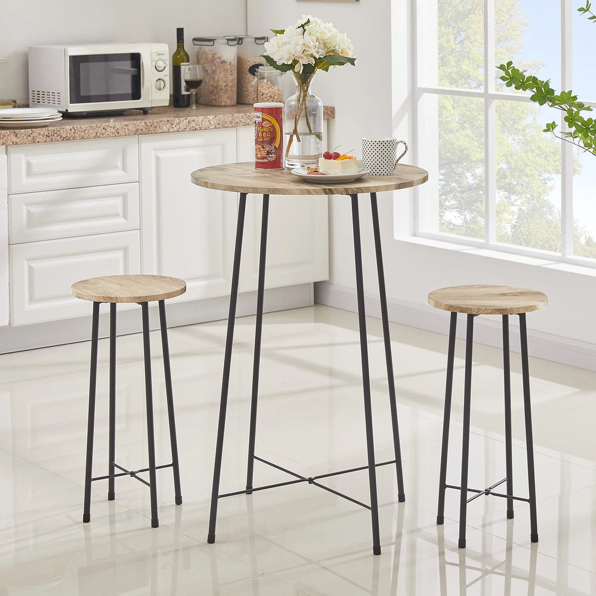 3-Piece Round Bar Table Set with 2 Stools M4842