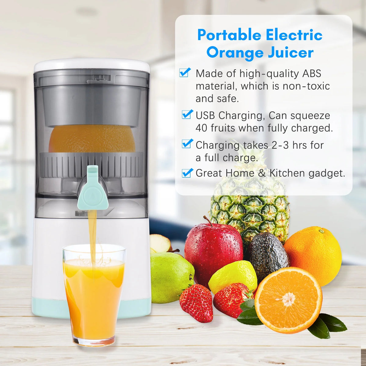 Electric Orange Juice Squeezer Portable Citrus Juicer USB Powered Detachable Washable X2390