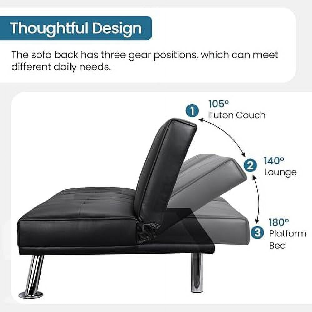 Gray Faux Leather Sofa Bed Futon with Armrest S486