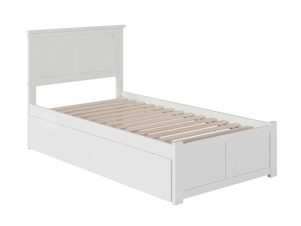 Twin Solid Wood Platform Bed with Footboard & 2 Storage Drawers in White L123