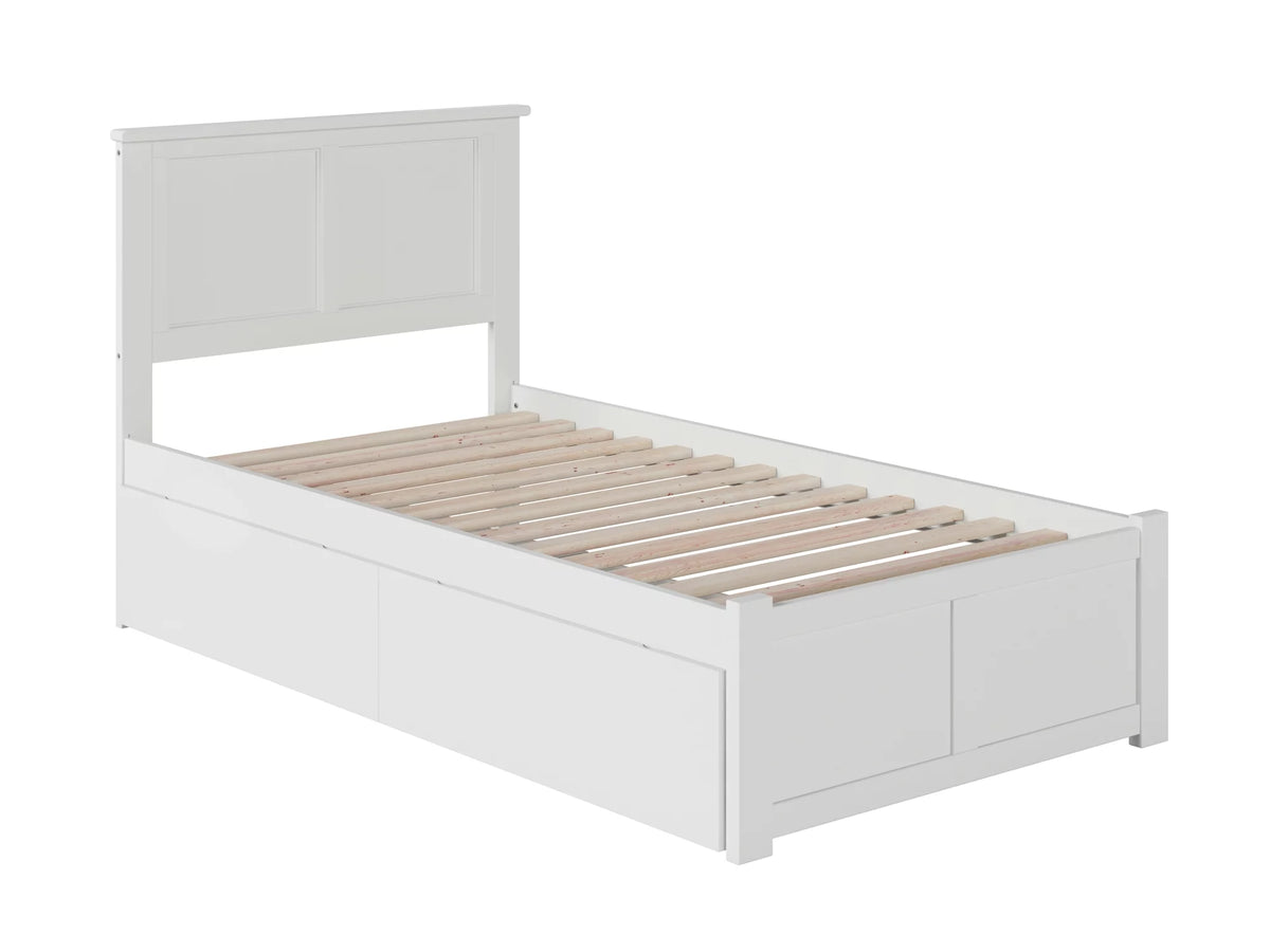Twin Solid Wood Platform Bed with Footboard & 2 Storage Drawers in White L123