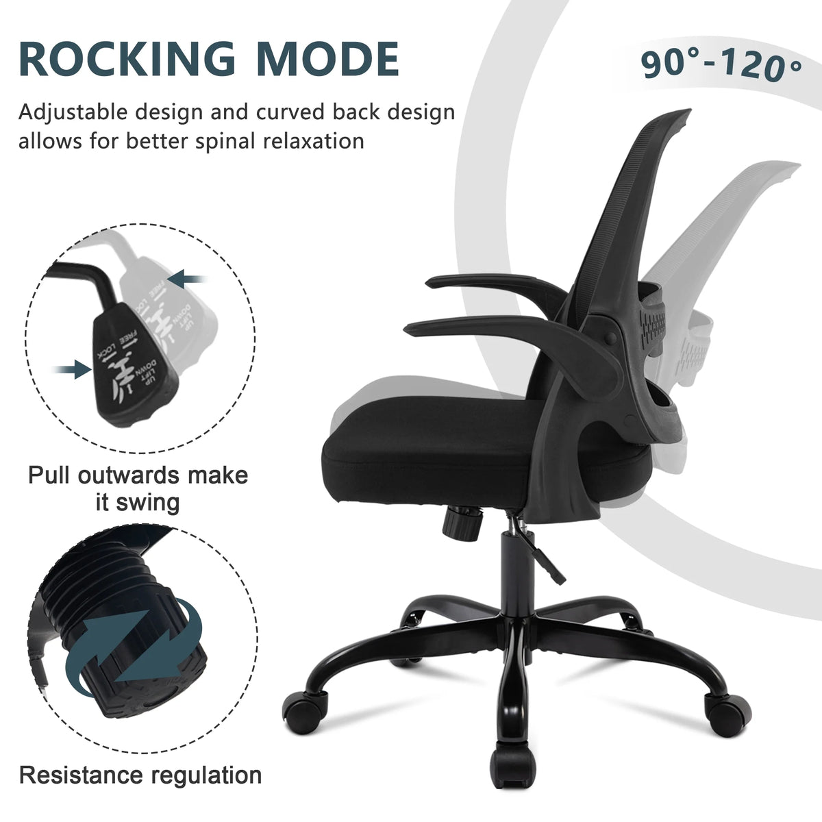 Black Office Chair with Flip-up Armrests V248290