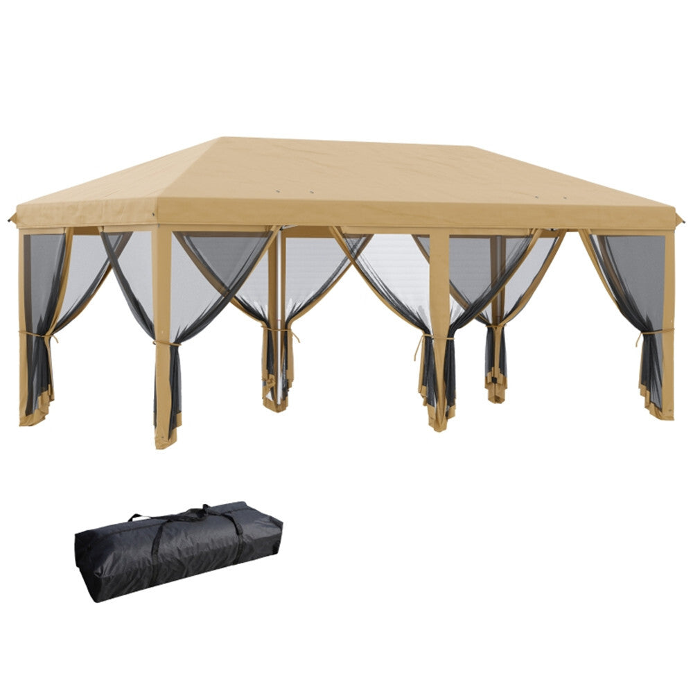Beige Pop up Canopy Tent with Netting L253