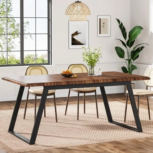 63-Inch Wood Dining Table with Metal Legs O894759
