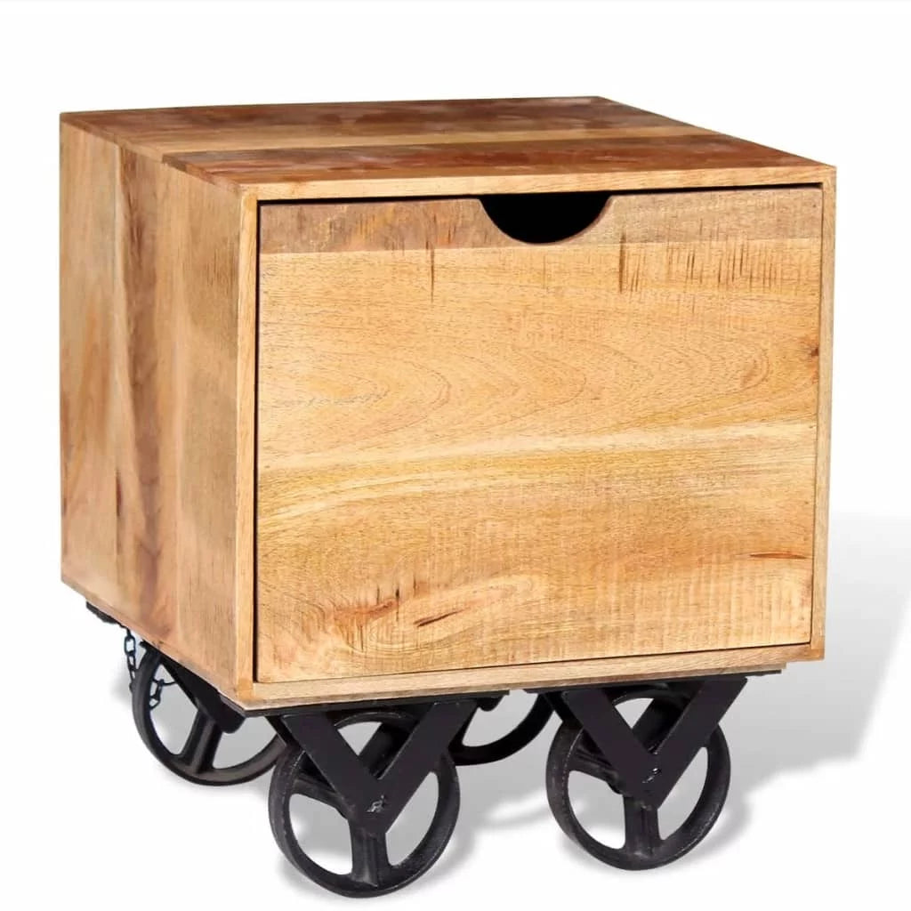 Solid Mango Wood Side Table with Drawer Wheels P851160
