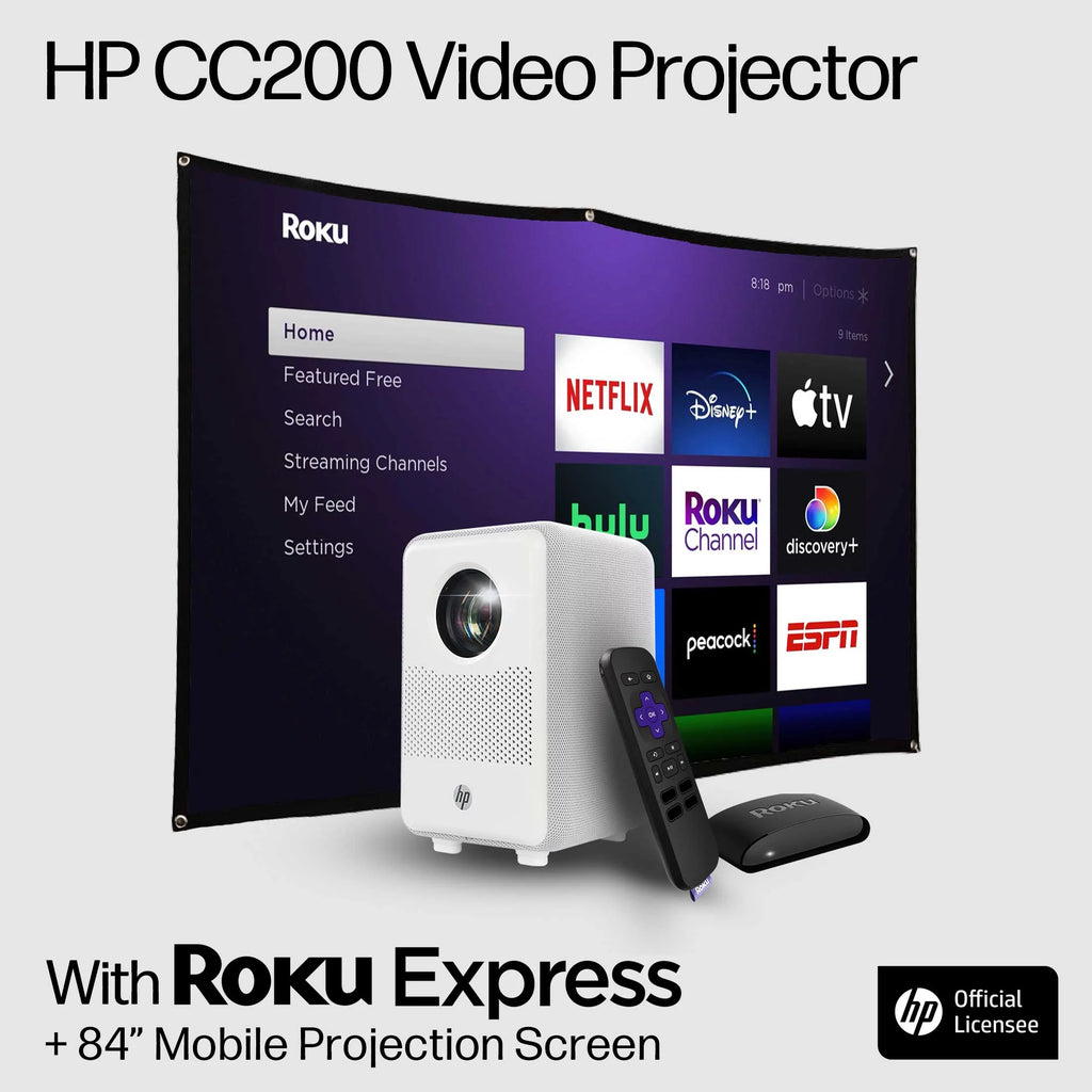 FHD LCD Projector with Streaming Player and 84" Mobile Projection Screen Q3442