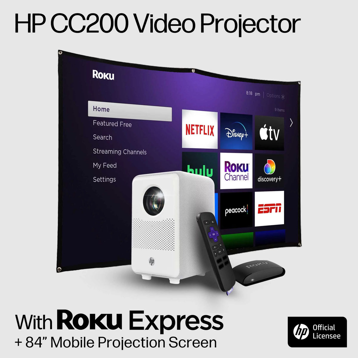 FHD LCD Projector with Streaming Player and 84" Mobile Projection Screen Q3442