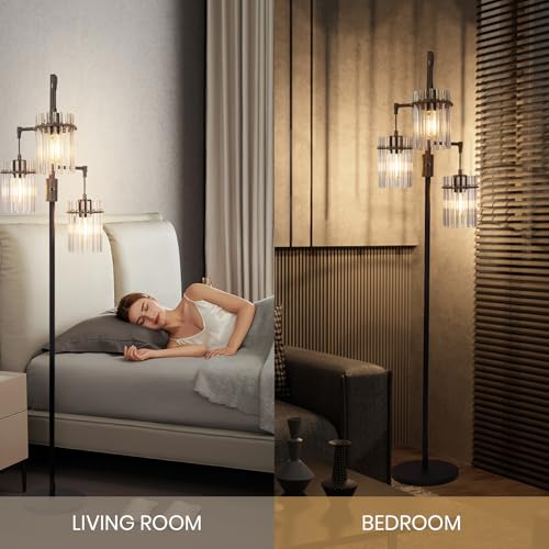 Industrial Floor Lamp with Glass Lampshade, Dimmable, Tall Y22346
