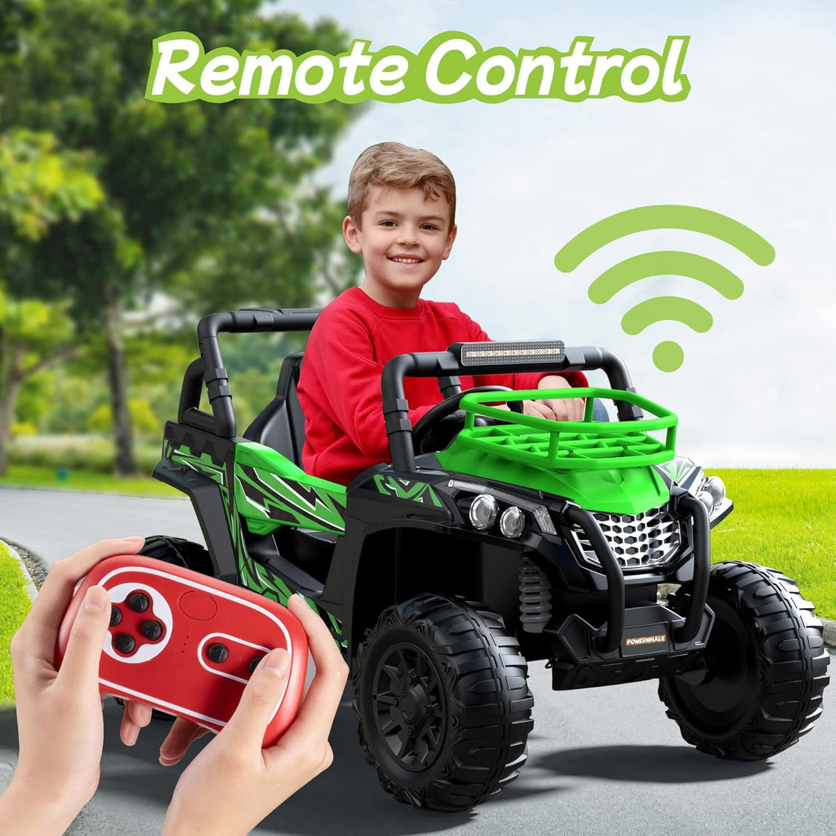 24V UTV Battery Powered Ride On Car with Remote Control 4WD Electric Car, Green, Large C1762