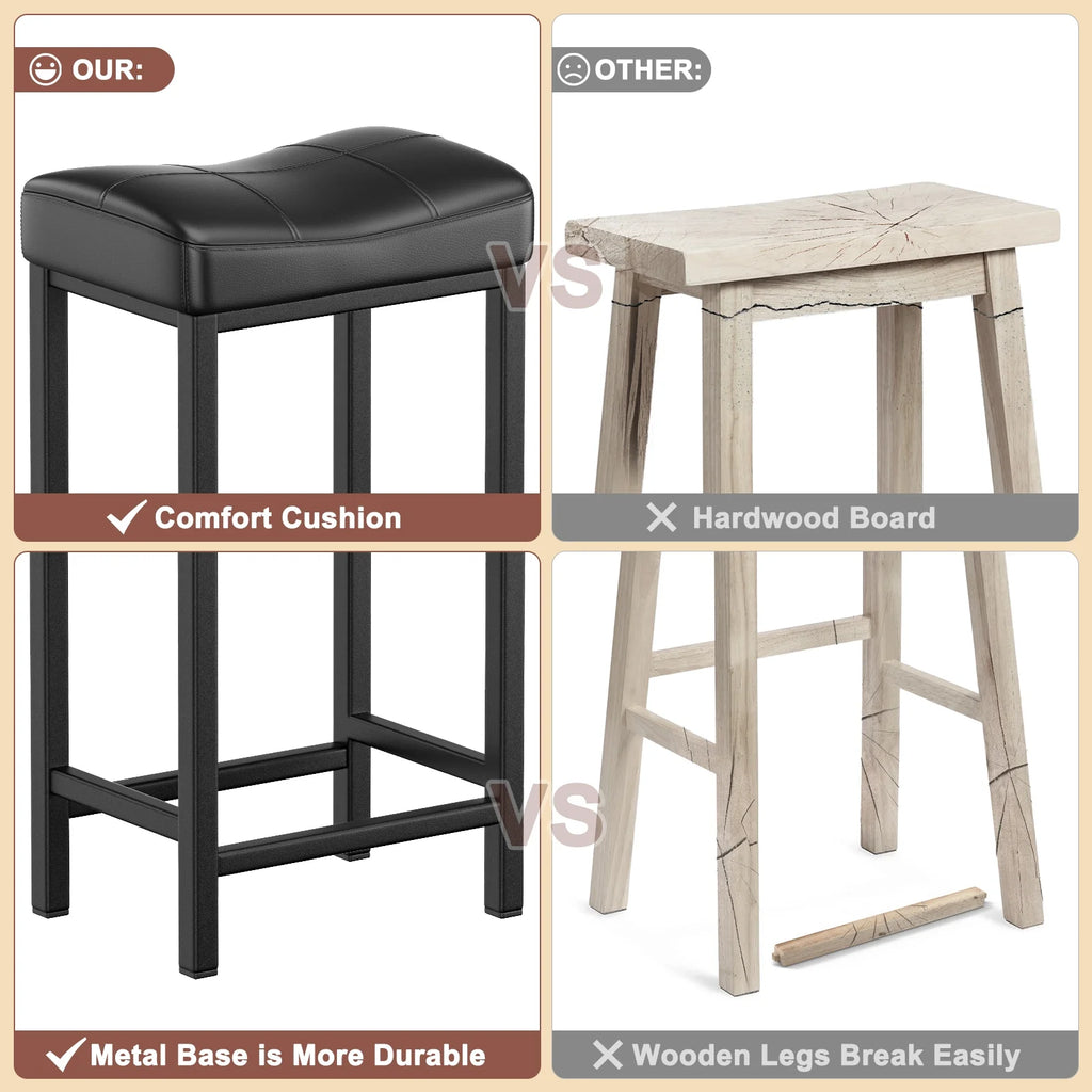 Black PU Leather Counter Bar Stools Set of 2 with Metal Base K493012