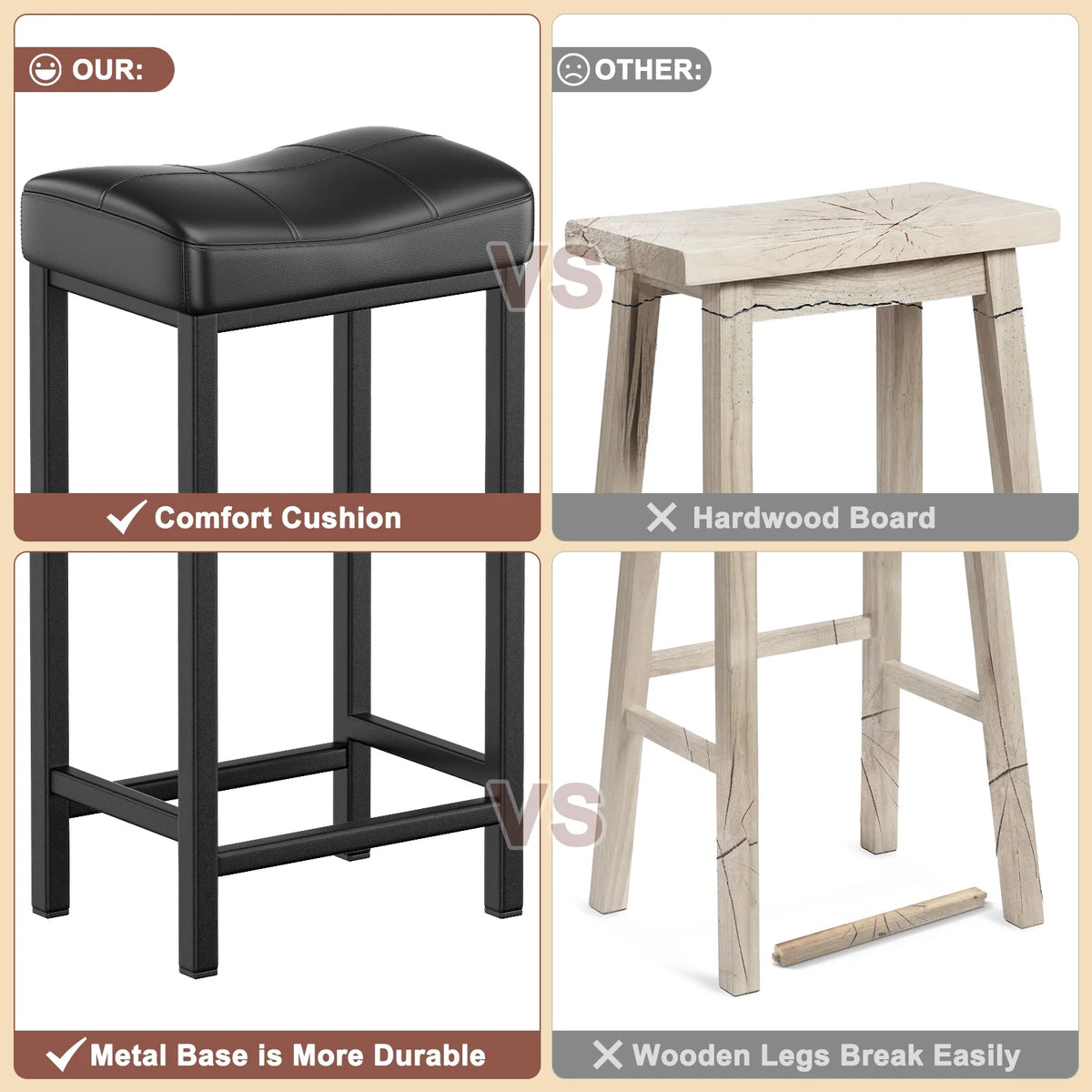 Black PU Leather Counter Bar Stools Set of 2 with Metal Base K493012