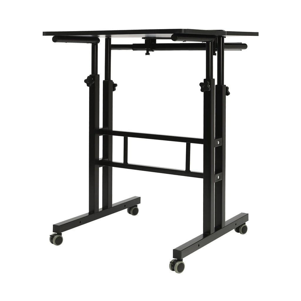 24" Mobile Stand Up Desk Adjustable Height Small Storage Desk with Wheels Black X47652